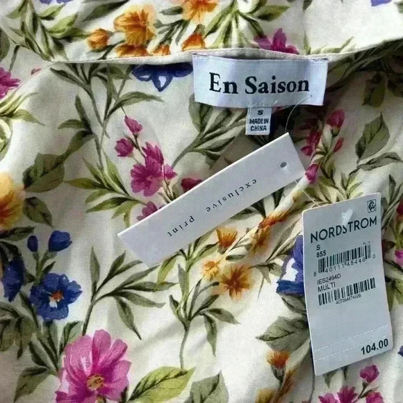 NWT EN SAISON Valeria Halter Strappy Ruched Floral Cotton Mini Dress Women Small - Picture 8 of 10